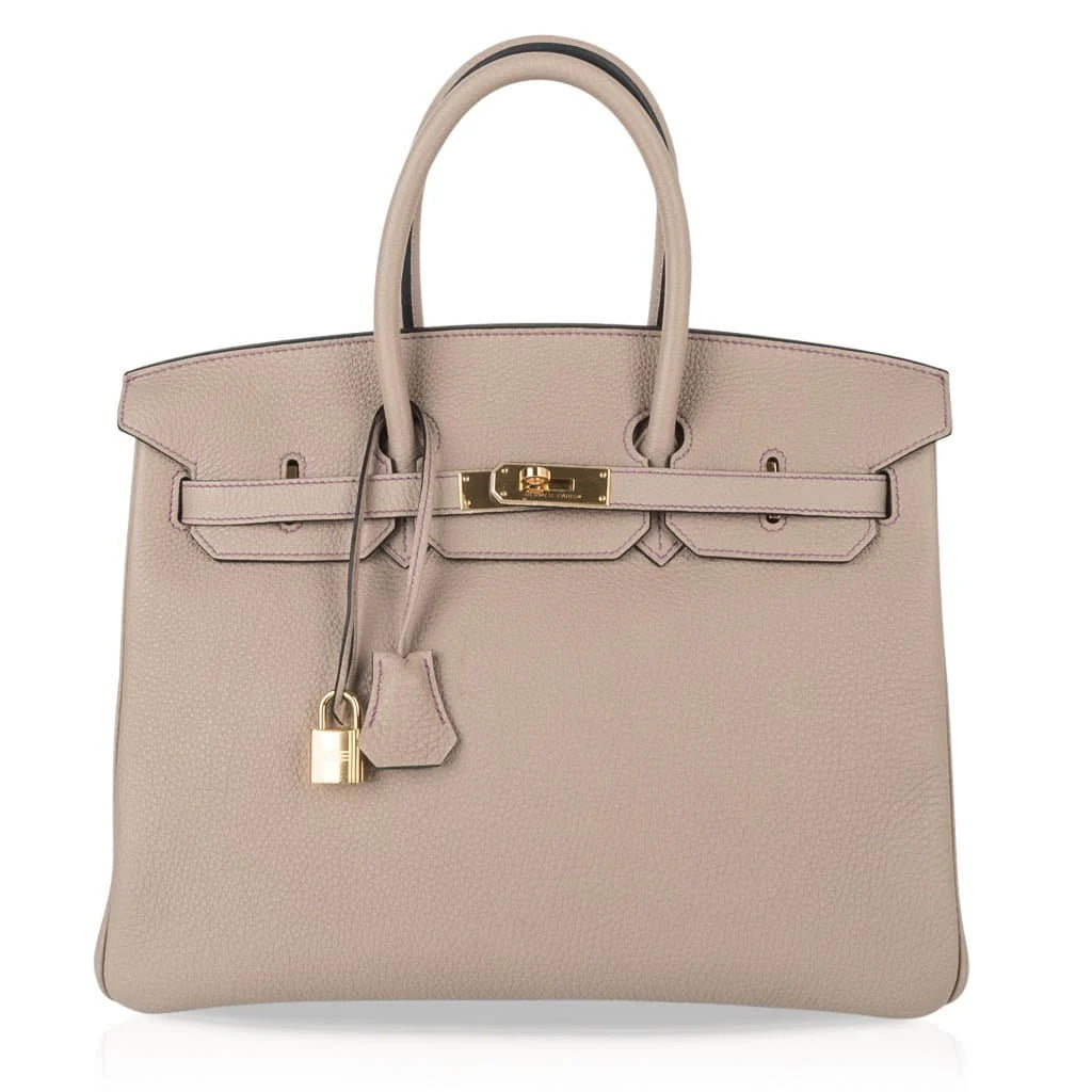 HSS Tri-Color Birkin 35 Gris Tourterelle Blue Paon & Purple Stitching Special Order Bag