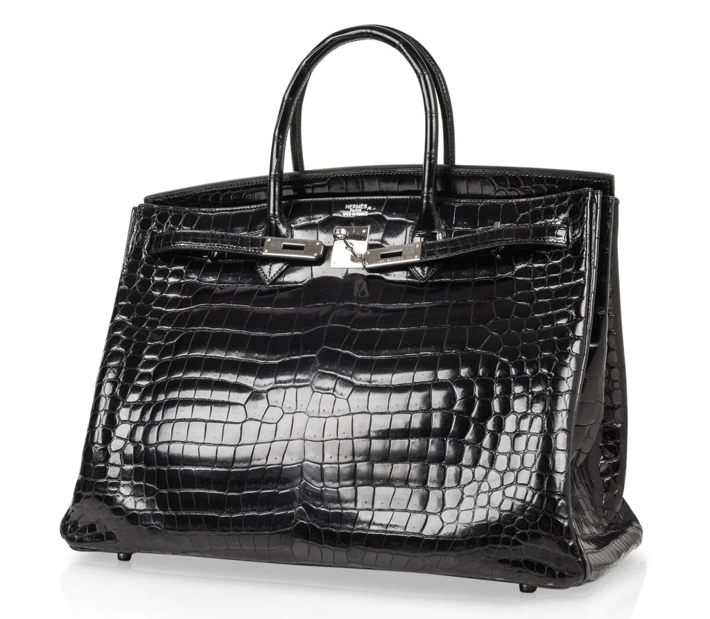 Birkin 40 Bag Black Porosus Crocodile Palladium