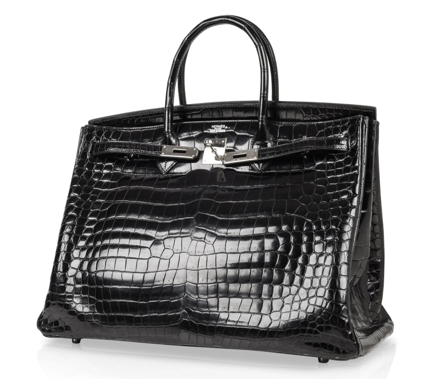 Birkin 40 Bag Black Porosus Crocodile Palladium
