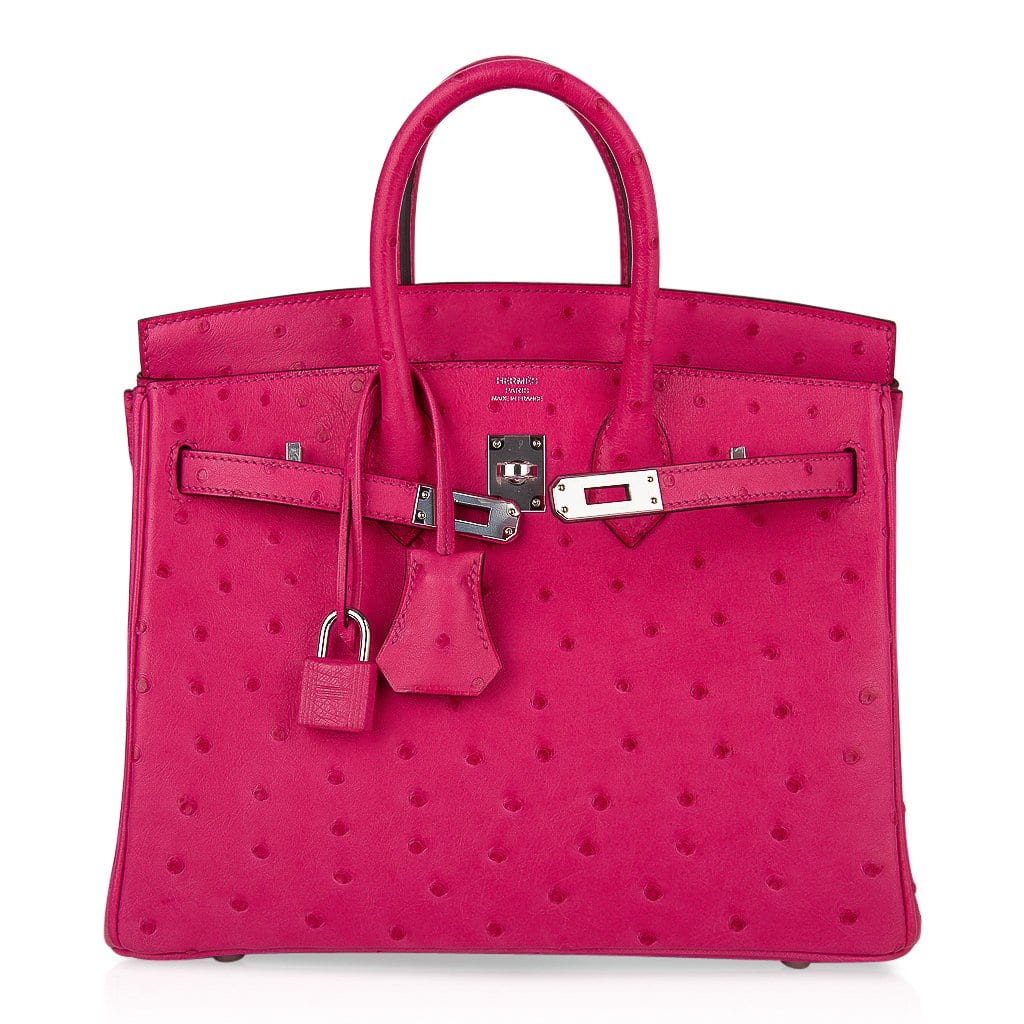 Birkin 25 Rose Tyrien Ostrich Bag Palladium Hardware