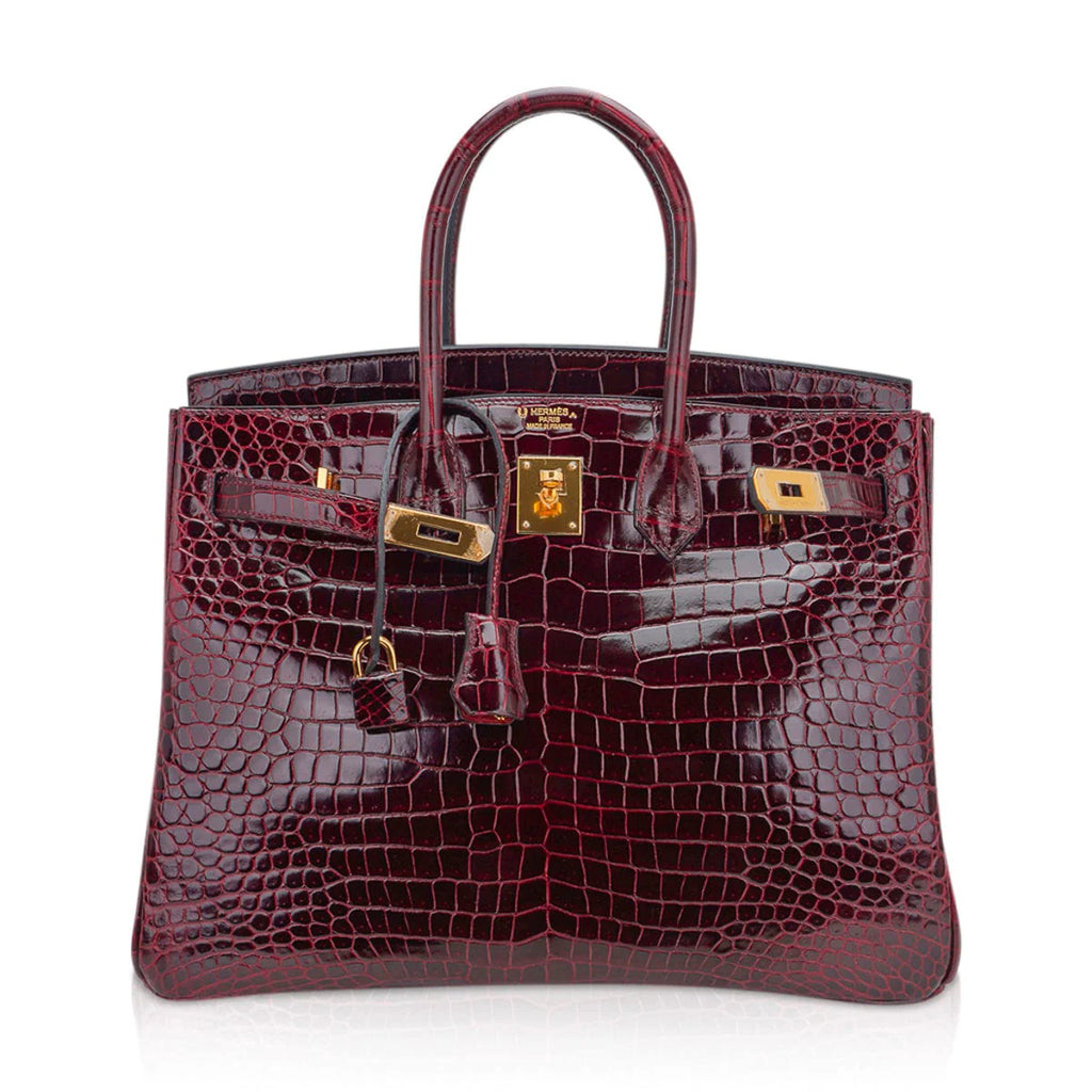 Special Order HSS Birkin 35 Bag Bordeaux Porosus Crocodile with Gold Hardware