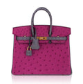 Birkin HSS 25 Bag Rose Pourpre and Gris Agate Ostrich with Gold Hardware