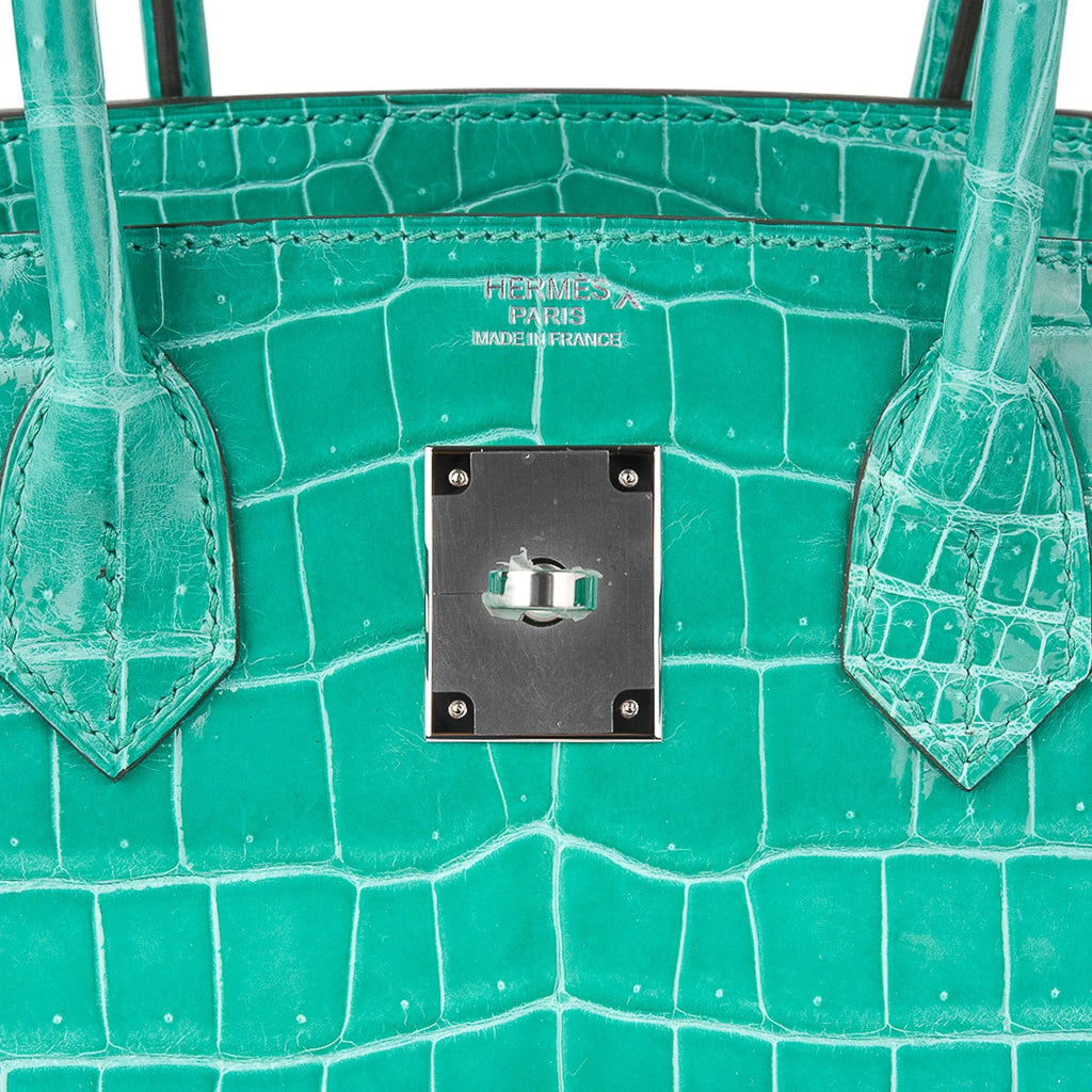 Limited Edition Birkin 30 Bag Vert Jade Porosus Crocodile with Palladium Hardware