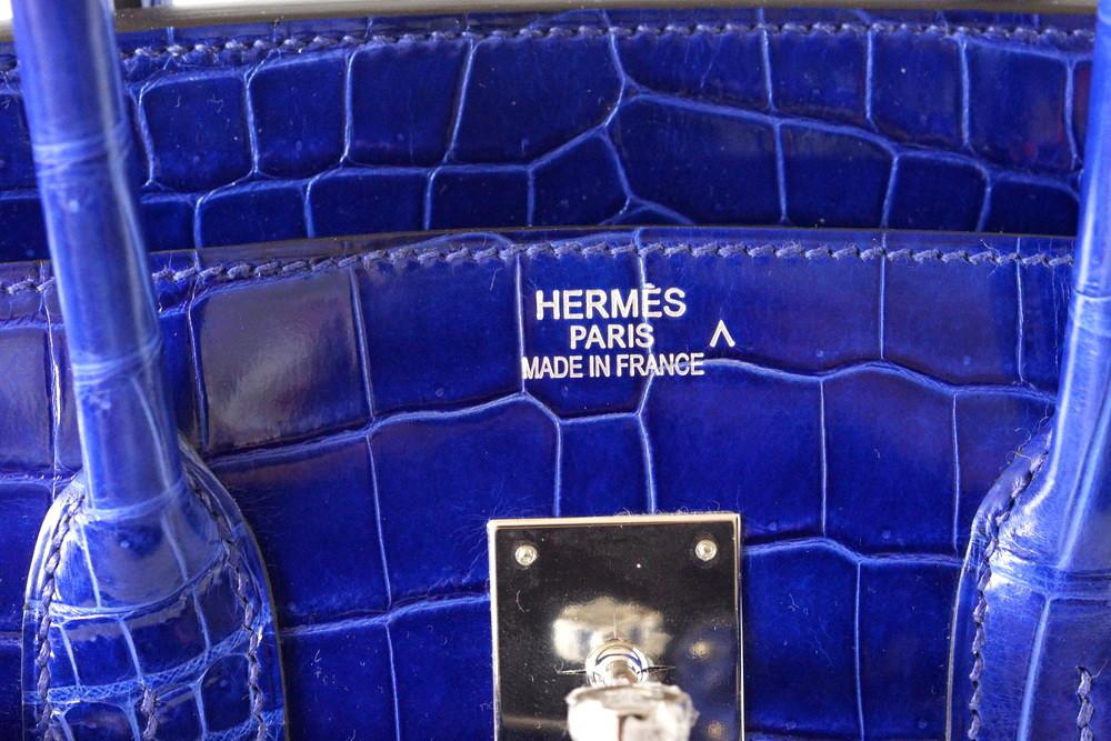 Birkin 35 Bag Vivid Electric Blue Porosus Crocodile Palladium