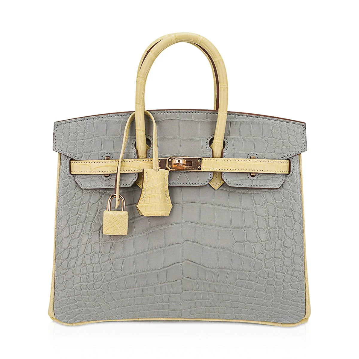 Special Order HSS Birkin 25 Bag Gris Perle & Vanille Matte Alligator with Rose Gold Hardware